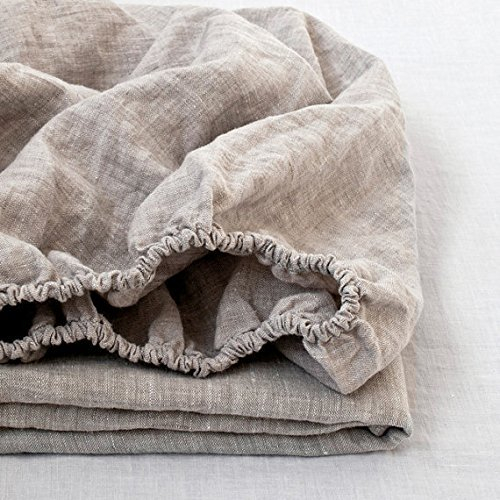 Queen Size Natural Linen Fitted Sheet with Deep Pockets