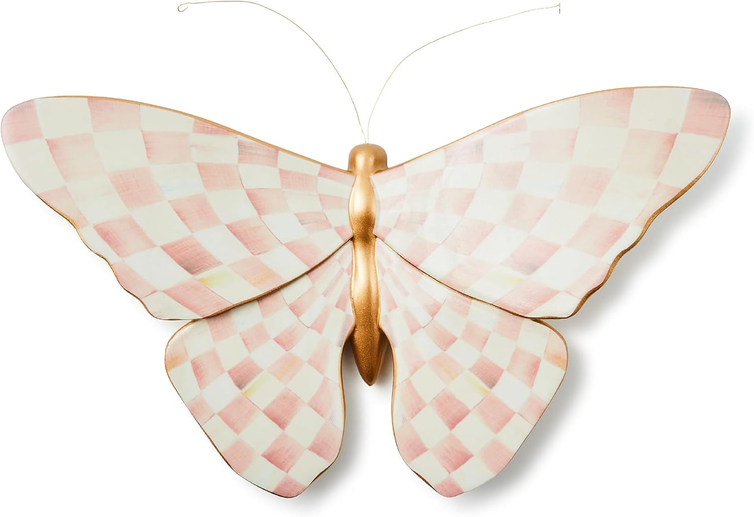 MACKENZIE-CHILDS Butterfly, Hanging Butterfly Wall Decor, Pink-and-White Rosy Check