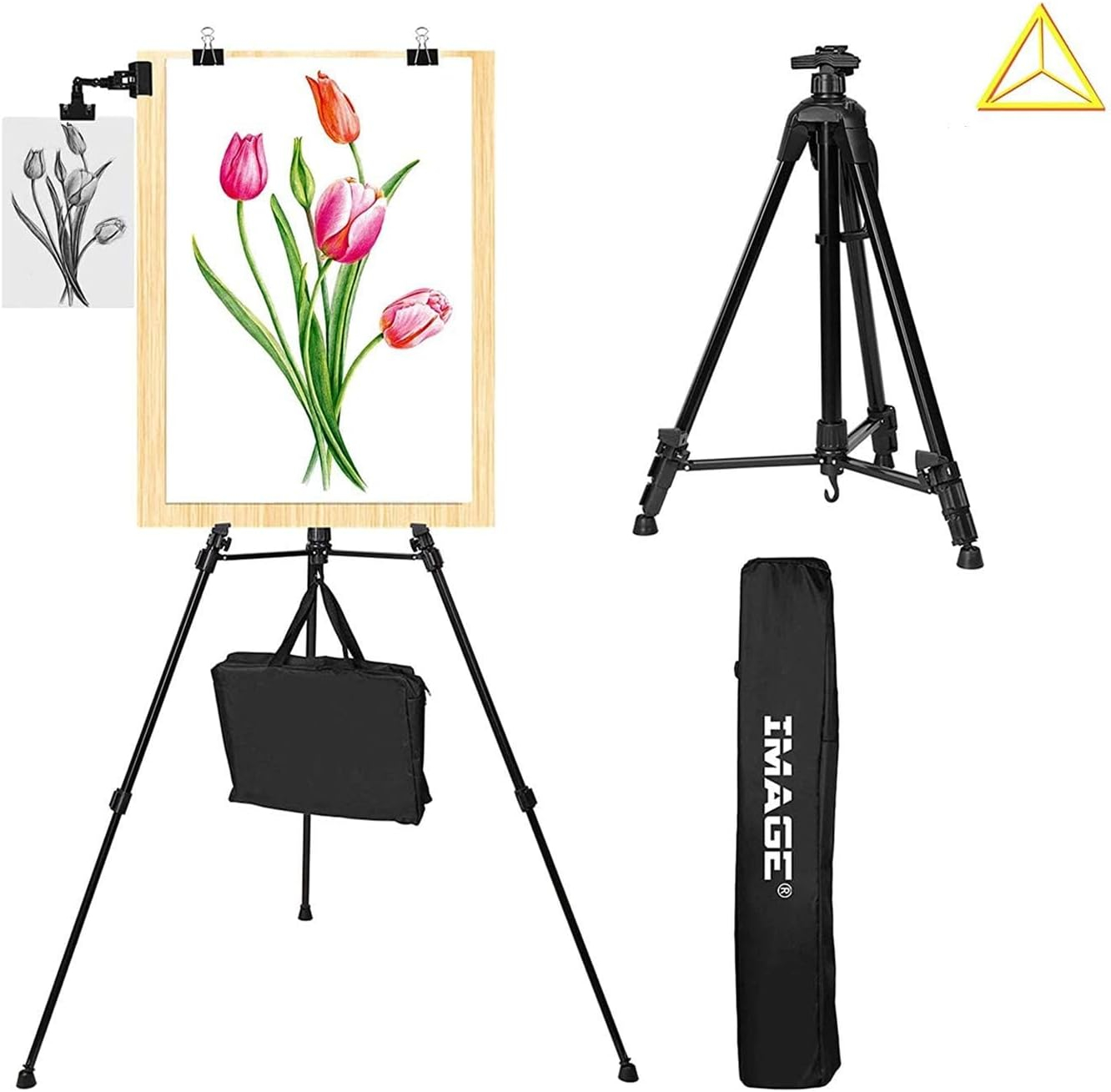 Easel Stand IMAGE Aluminum Metal Tripod Field Easel Adjustable Height 21 to 66 Inches Lightweight and Durable Artist Easel with Portable Bag for Floor/Table-Top Drawing and Displaying