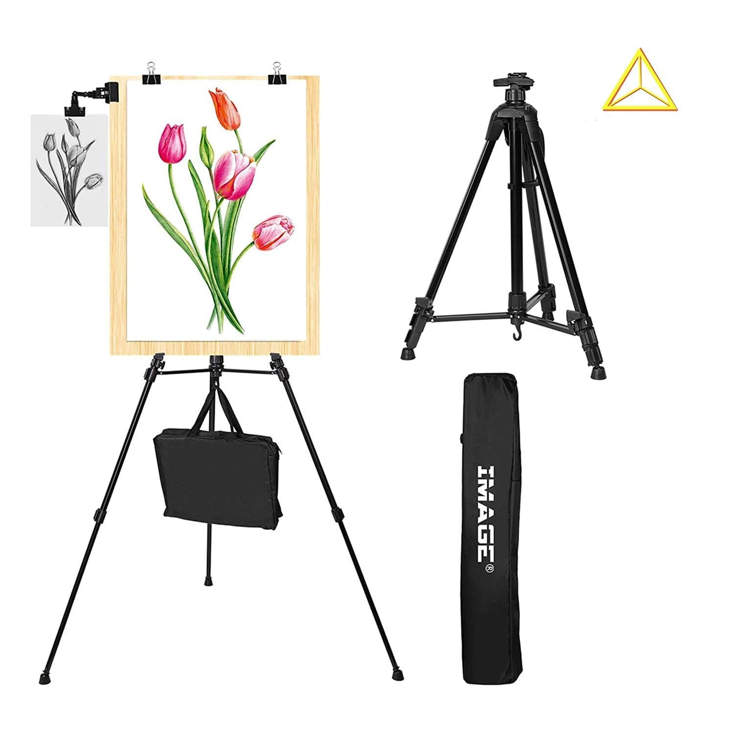 Easel Stand IMAGE Aluminum Metal Tripod Field Easel Adjustable Height 21 to 66 Inches Lightweight and Durable Artist Easel with Portable Bag for Floor/Table-Top Drawing and Displaying