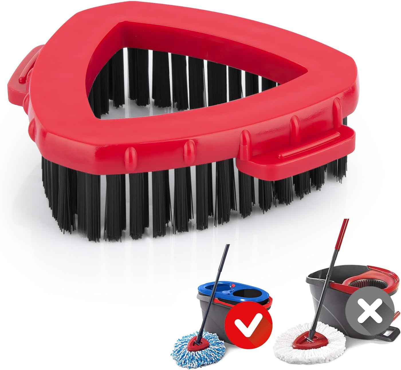 2 Pcs Scrub Brush Replacement Head for O Cedar EasyWring Spin Mop 1 Tank System, Shower Floor Scrubber, Microfiber Triangle Hard Bristle Cleaning Brush for Bathroom Kitchen Pool, Glass and Tile Walls