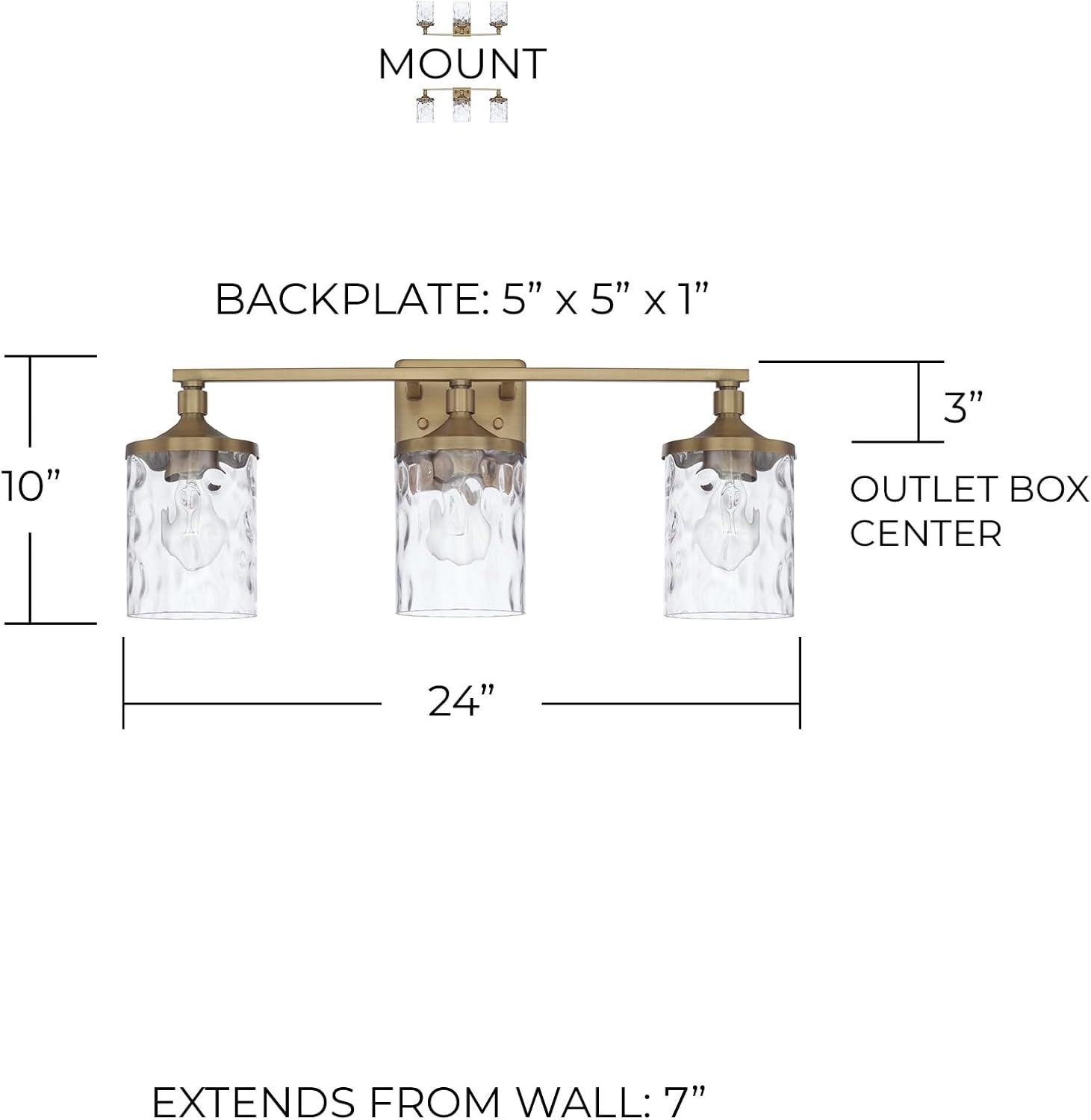Capital Lighting 128831-451 Colton Tocador de Baño de 3 Luces de 24" de Ancho - Latón