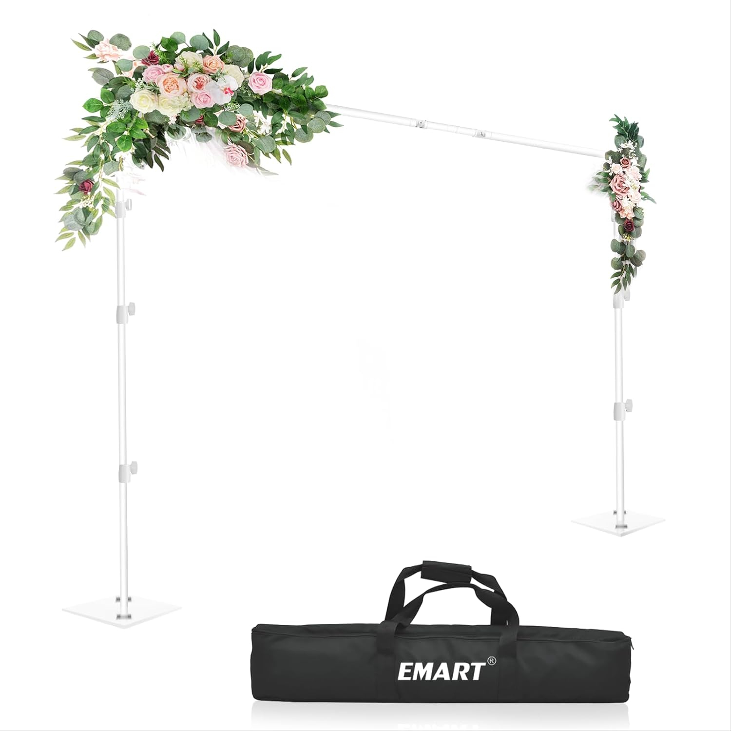 EMART Backdrop Stand, 6.5x10 ft Adjustable Photo Background Pipe and Drape Photography Kit with Heavy Duty Metal Flat Base for Parties, Wedding, Video Studio, Birthday - White