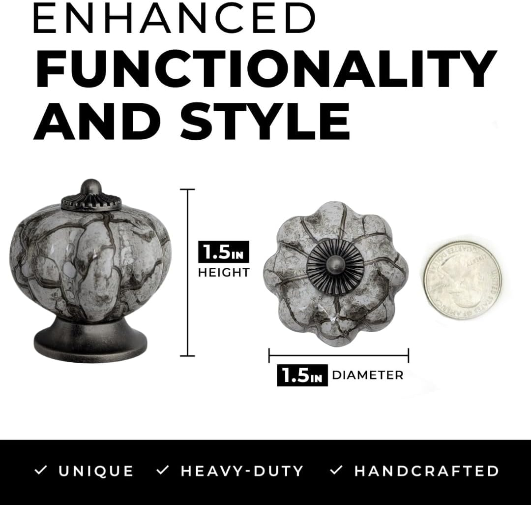 10 pcs Antique Silver Gray Ceramic Pumpkin Cabinet Knobs with Solid Metal Core for Cabinets, Drawers, Dressers, Closets