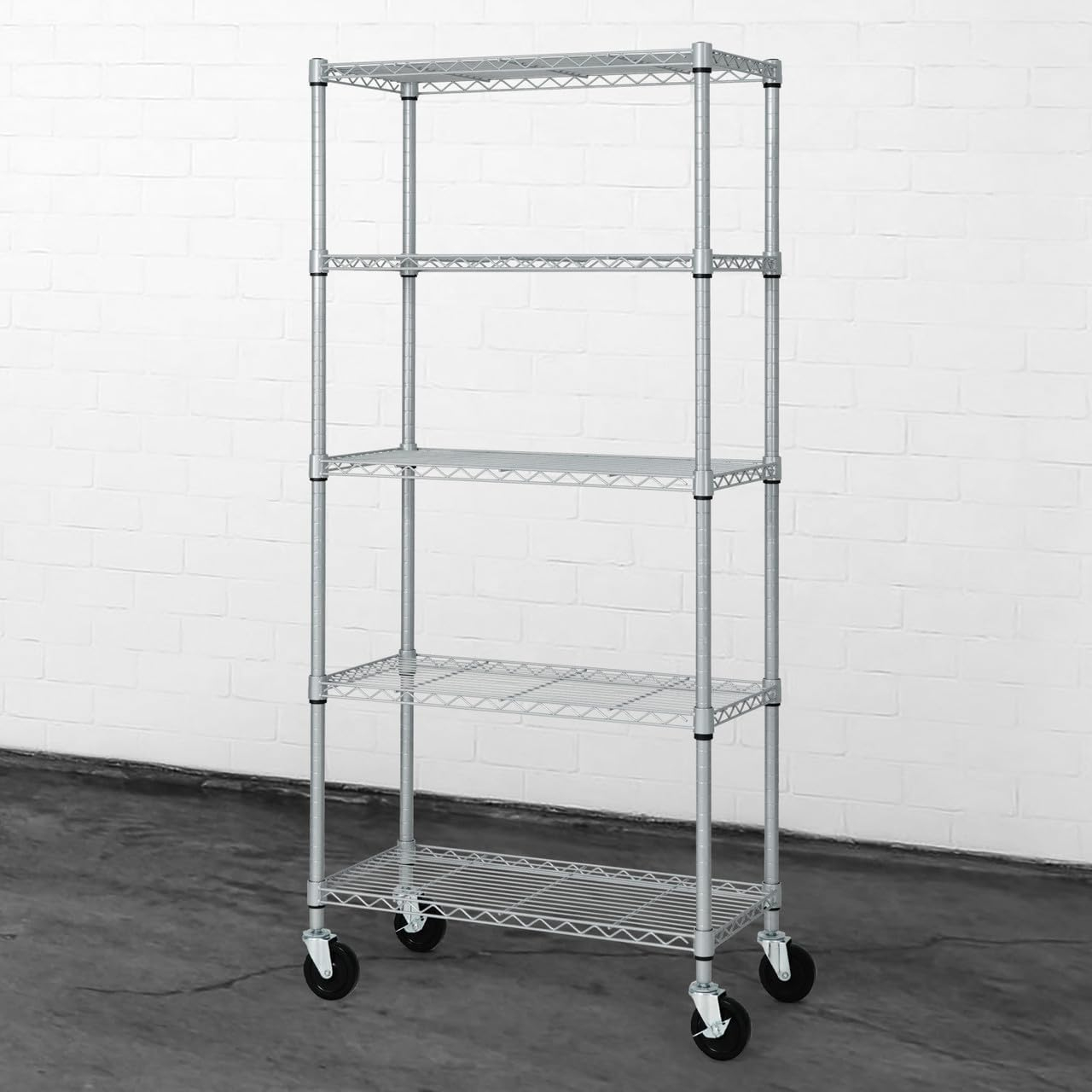 CAPHAUS NSF Heavy Duty Commercial Adjustable Wire Shelving w/ Wheels & Leveling Feet, Kitchen Storage Metal Shelf, Garage Storage Shelving, Utility Wire Rack Storage Unit, Silver 30 x 14 x 64 5-Tier