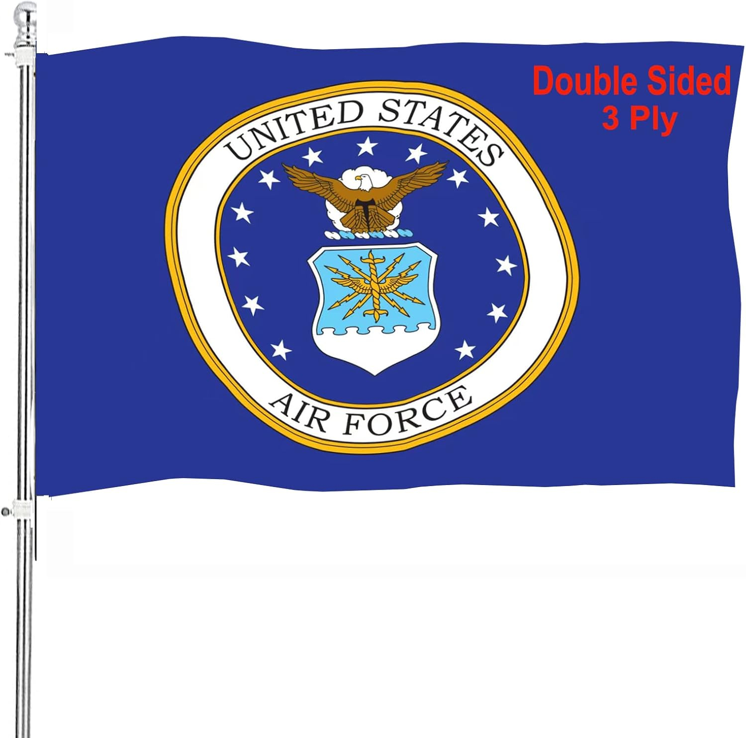 DANF Military Flag for US Air Force USAF Double Sided 3 Ply 3x5 Outdoor Banner, Heavy Duty Double Stitched Vivid Color Decoration with Brass Grommets