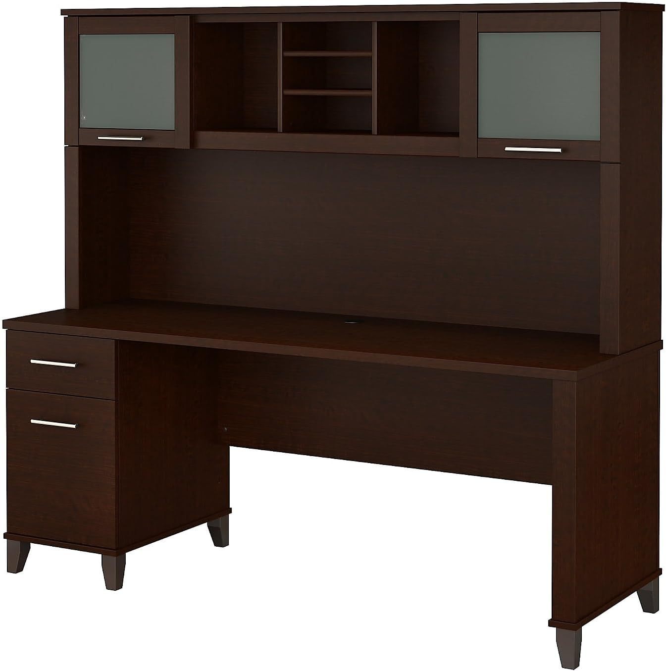 Bush Furniture Somerset 72W Wood Office Desk with Hutch in Mocha Cherry