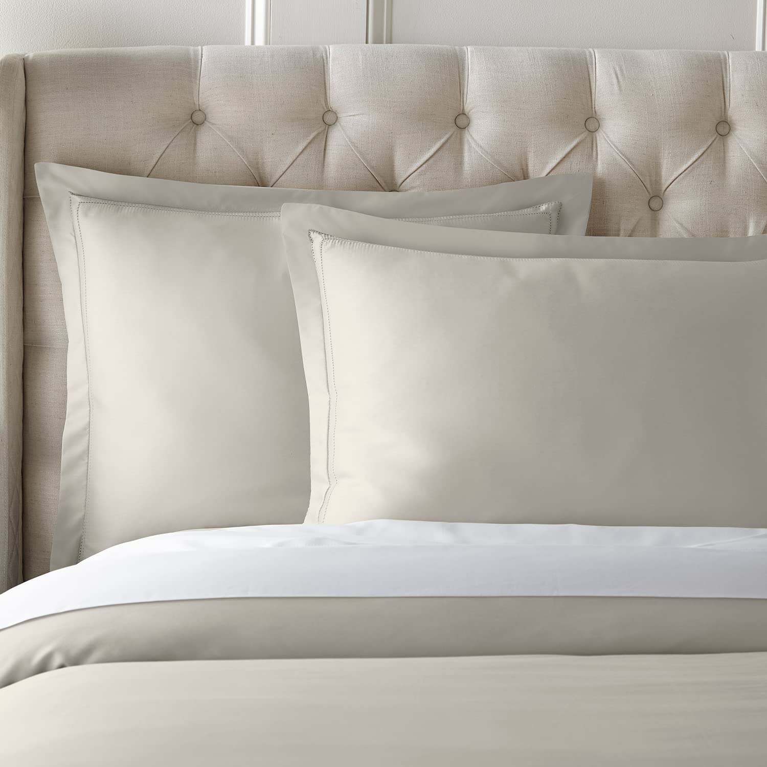 Pure Parima Luxury Duvet Cover Set 100% Certified Egyptian Cotton, Double Hem-Stitched Sateen Weave, Hidden Zipper Closure 1 Duvet Cover and 2 Pillow Shams (Linen, Queen)