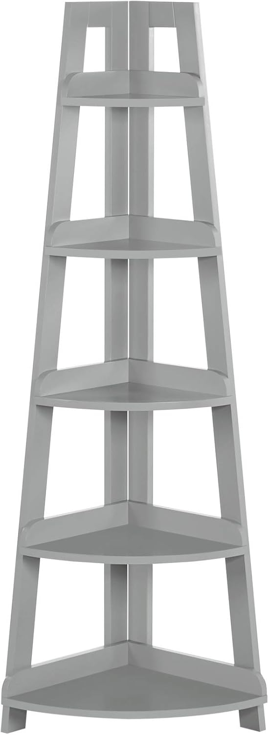 RiverRidge 5-Tier Corner Ladder Bookshelf for Kids Gray - Versatile Corner Shelf with Open Shelves Display Shelf for Books and Toys Corner Storage