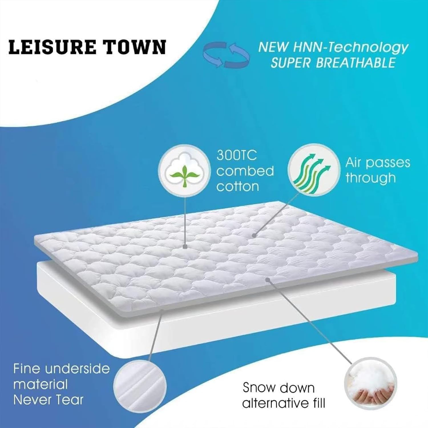 LEISURE TOWN Full Mattress Pad Fitted Quilted Cotton Mattress Cover Cooling Soft Pillow Top Mattress Topper with Down Alternative Filling Mattress Protector with 8-21 Deep Pocket (54x75 White)