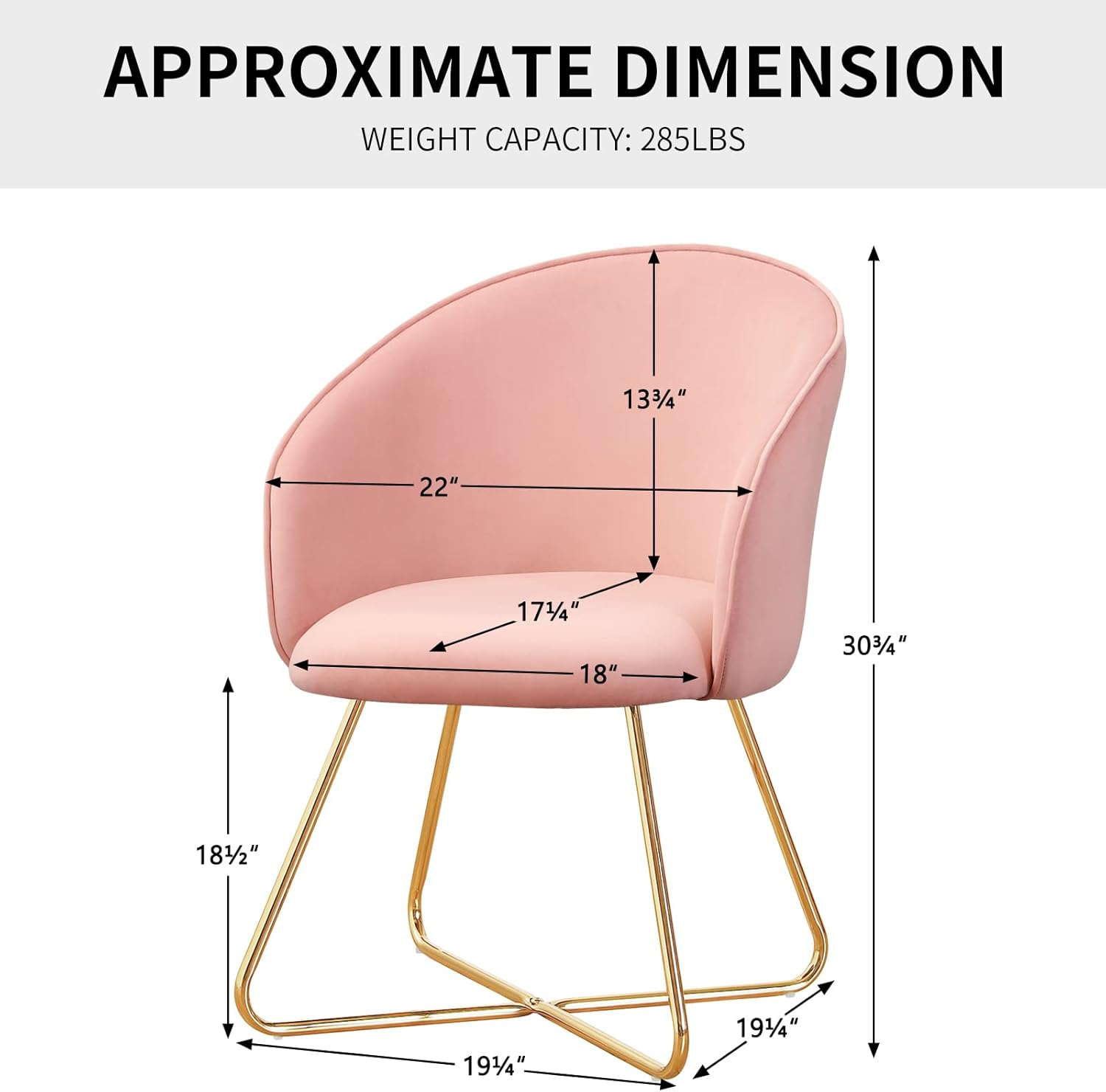 Furniliving  Velvet Upholstered Accent Chair Mid-Back Leisure Chairs Makeup Vanity Stool  , Pink
