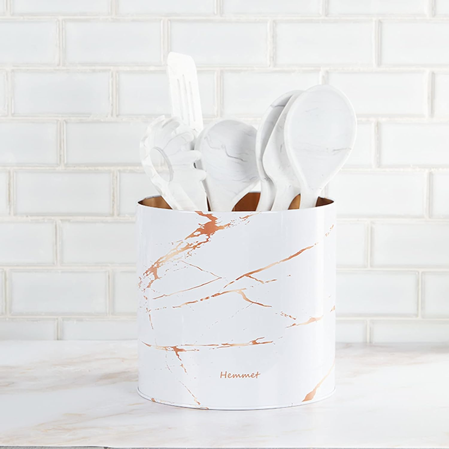 Kitchen Essentials Kitchen Utensil Holder for Countertop Organizer 6.5″ Large Cooking Utensil Crock Farmhouse Utensil Caddy Modern Home Décor Big Spatula Holder Jumbo Apartment Essentials White