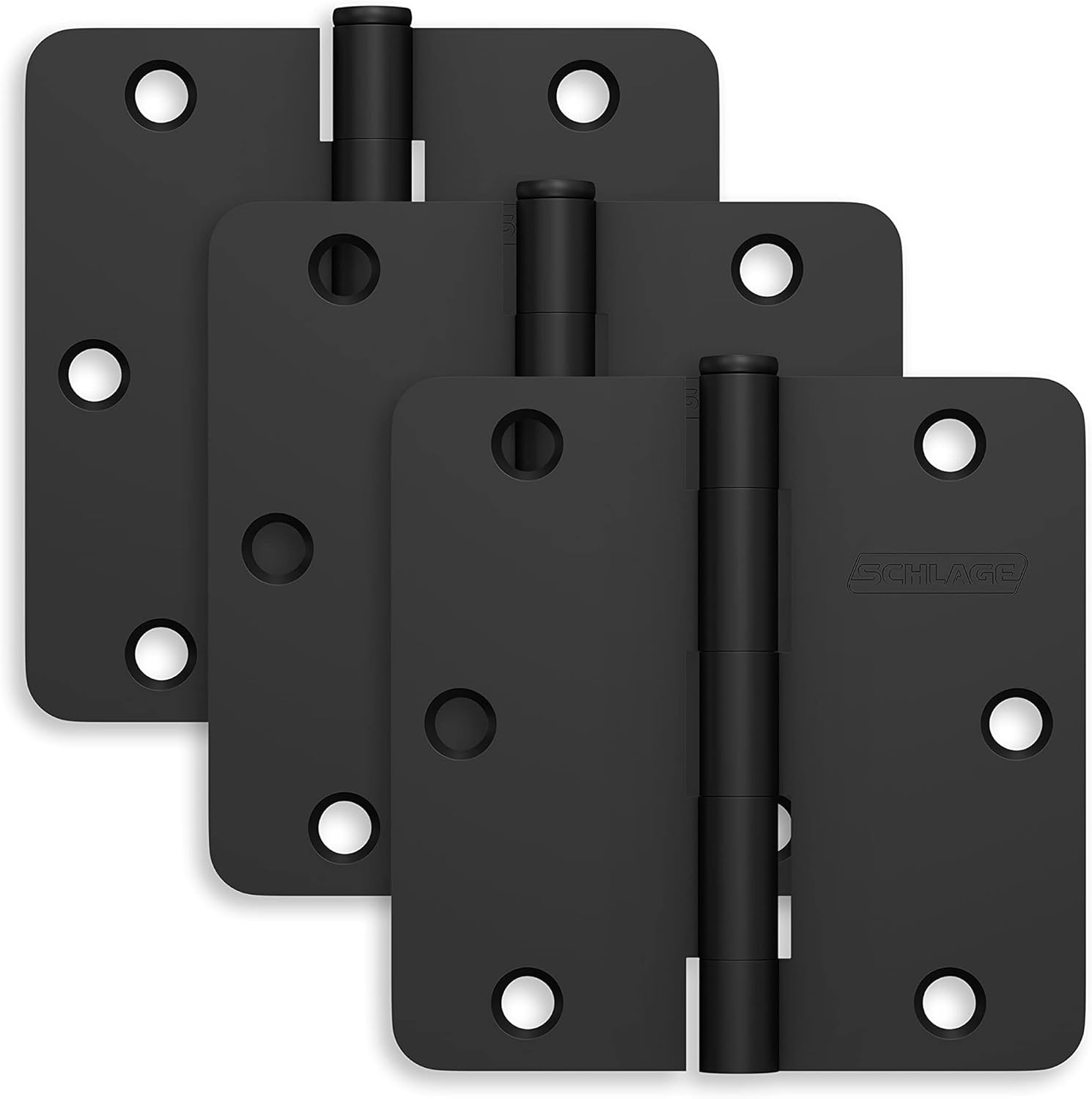 Schlage 1011 Pack Of Three 3.5" X 3.5" Plain Bearing 5/8" Radius Corner Mortise Hinges -