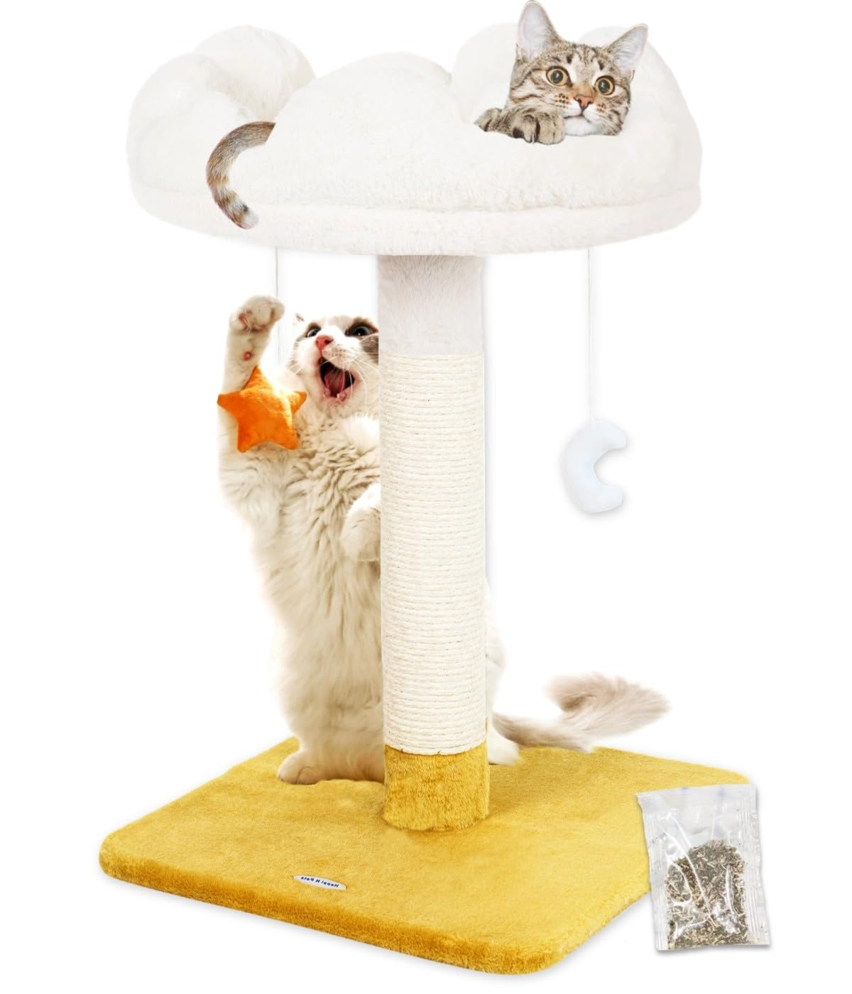 Happi N Pets 28" Large Cloud Cat Scratching Post with Bed(Ø15.3in), Cat Tree Tower for Indoor Cats, Tall Scratch Post with Natural Sisal Ropes & Soft Plush Perch, Removable Cover & Enhanced Base
