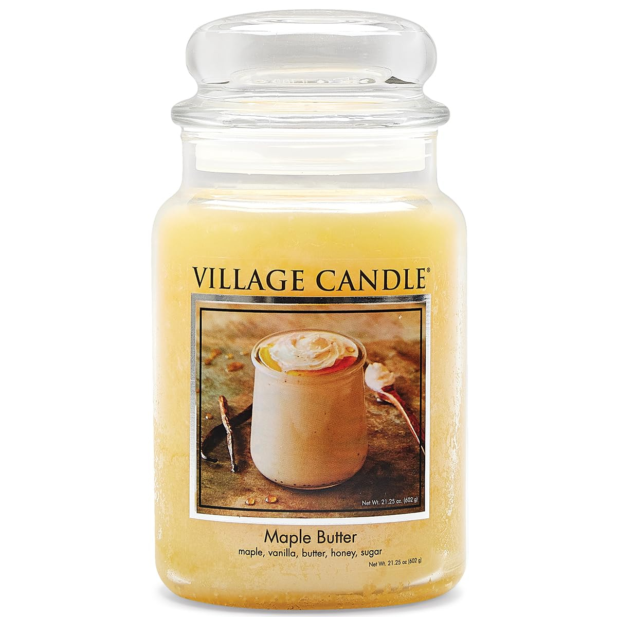 Village Candle Maple Butter, Large Glass Apothecary Jar Scented Candle, 21.25 oz, Yellow