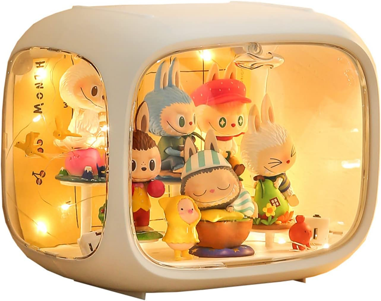 Aippl Display case for Figures with Light Adjustable Display Stand Clear Acrylic Display Box with Door Dust and Moisture Proof Suitable for Lego Collectibles Action Figures Pop Mart