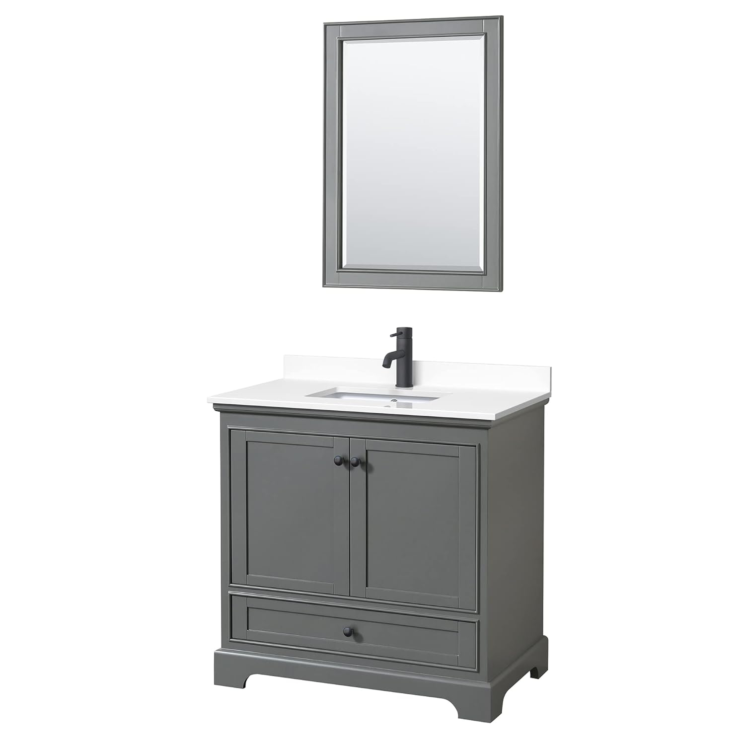 Deborah 36" Dark Gray Vanity with White Marble Top and Mirror