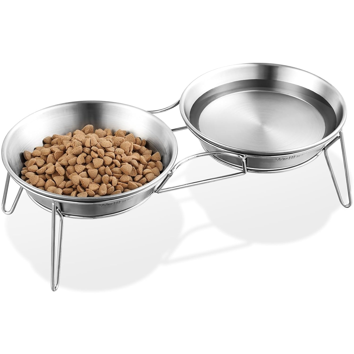 Elevated Cat Bowls, 5.9 Inch Wide Stainless Steel Cat Food Bowls with Metal Stand Whisker Stress-Free, Raised Food and Water Dish for Cats, Kitten, Puppies and Small Dogs-2 Pack