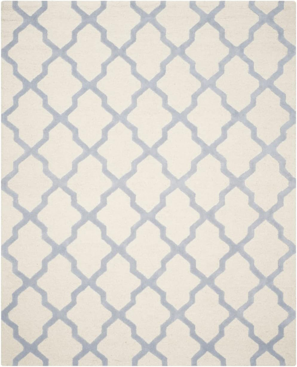 SAFAVIEH Cambridge Liam Geometric Wool Area Rug, Ivory/Light Blue, 9' x 12'