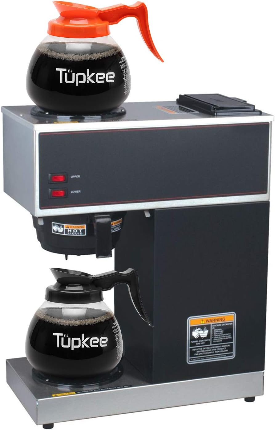 Tupkee Commercial Coffee Pot Replacement - Restaurant Glass Coffee Pots 12 Cup Decanter Carafe - 64 oz. 12-Cup, Orange Handle / Decaf