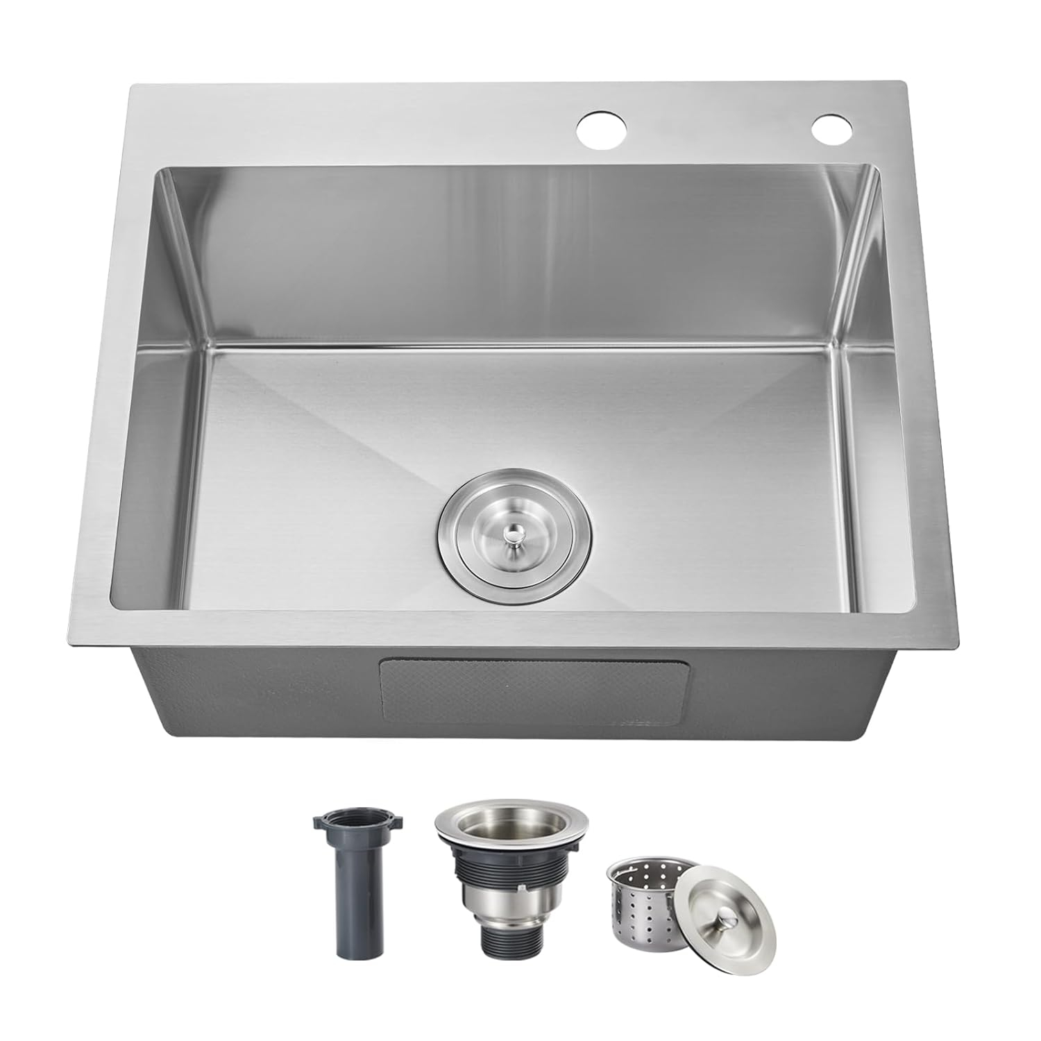 ROVOGO 24 inch Kitchen Sink Drop in, 304 Stainless Steel Single Bowl Top Mount, 9 inch Deep Modern Sink for Kitchen, Brushed, 24"x18"x9"