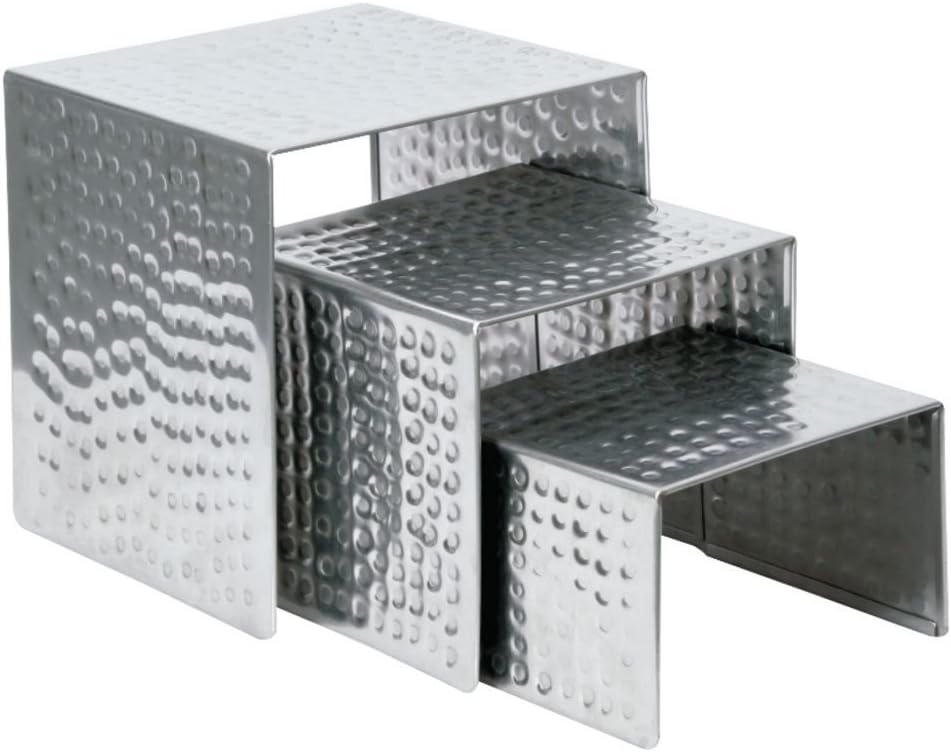 Hammered Stainless Steel Rectangular Pedestal Display Risers - Set of 3