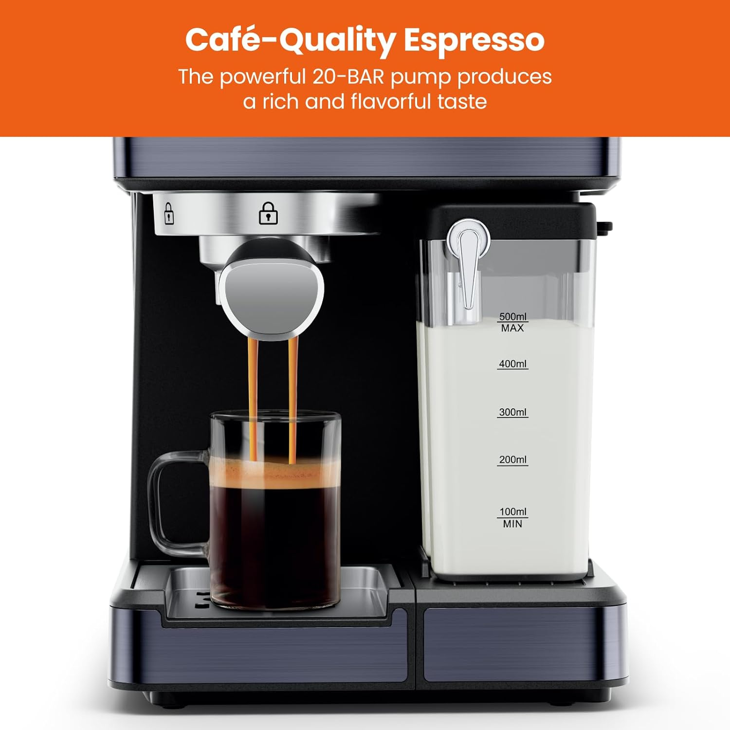 Chefman Barista Pro Plus Espresso Machine w/ Milk Frother, 20 Bar Pump, Black Stainless Steel