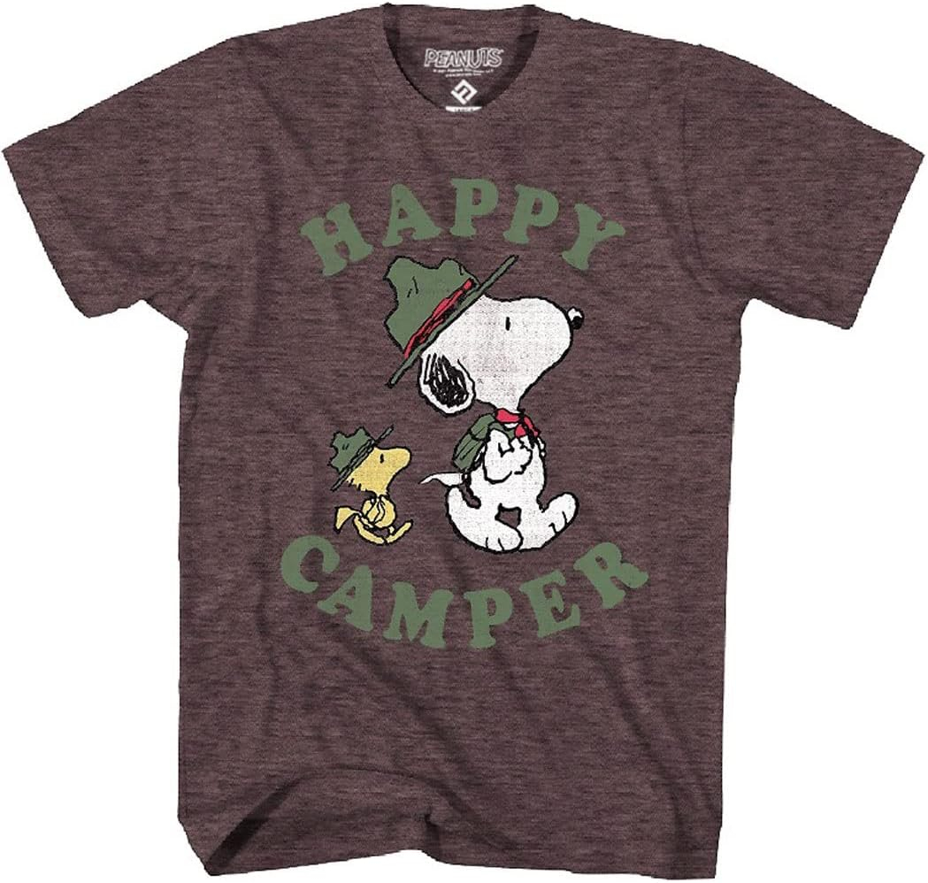 XL Brown Heather Cotton Blend Snoopy Happy Camper T-Shirt
