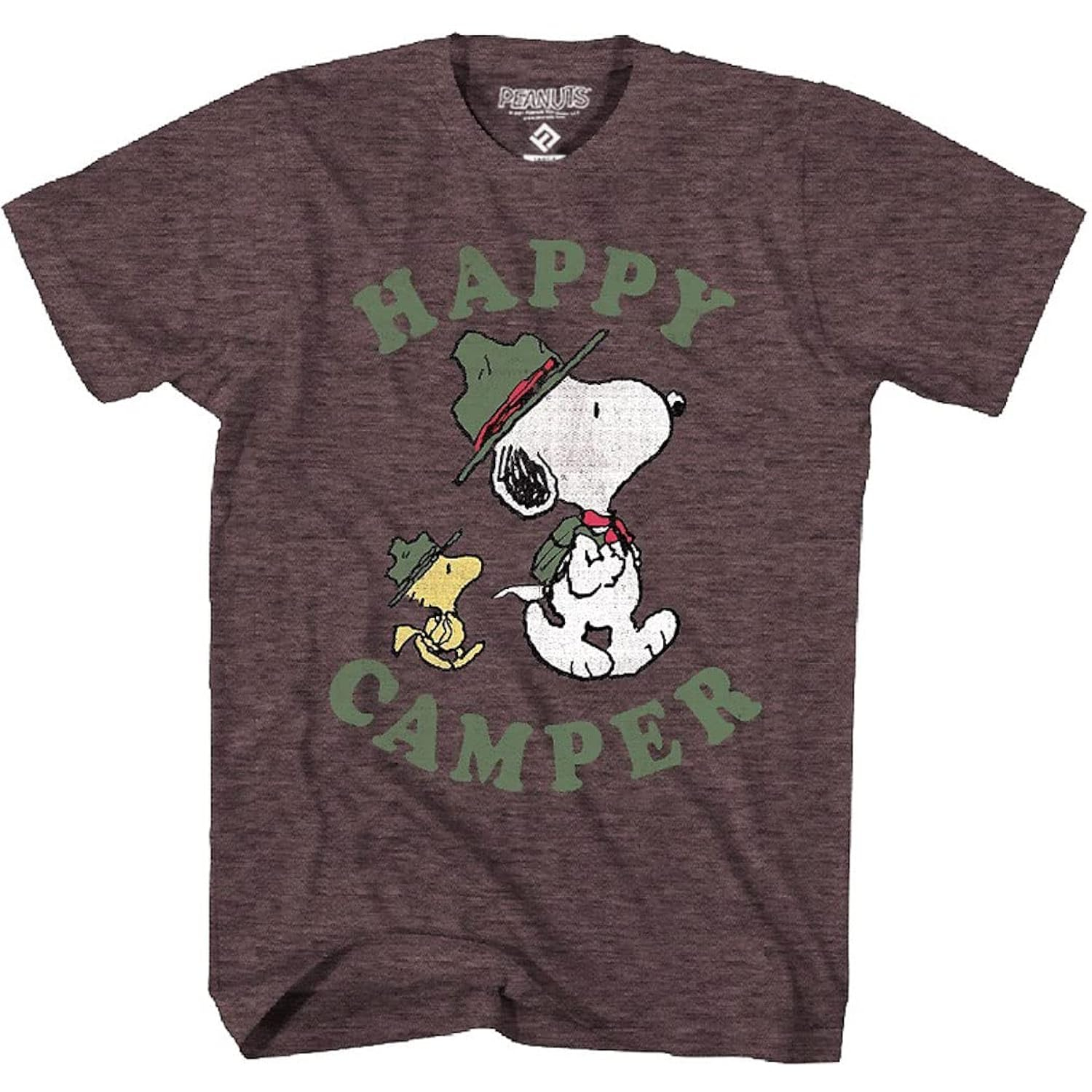 XL Brown Heather Cotton Blend Snoopy Happy Camper T-Shirt