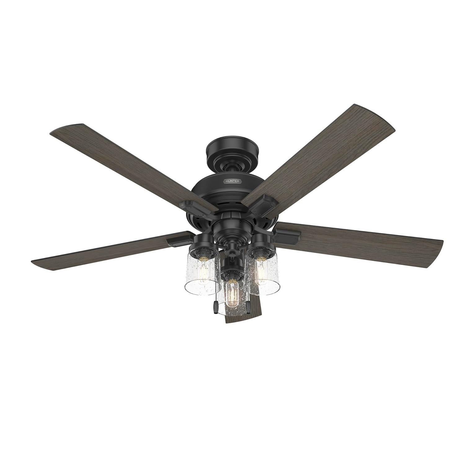 Hunter - Hartland Indoor Ceiling Fan With Light, 52-inch, Matte Black, Casual-style, 3-speed WhisperWind Motor, 51745, for living rooms, bedrooms, home offices, kitchens