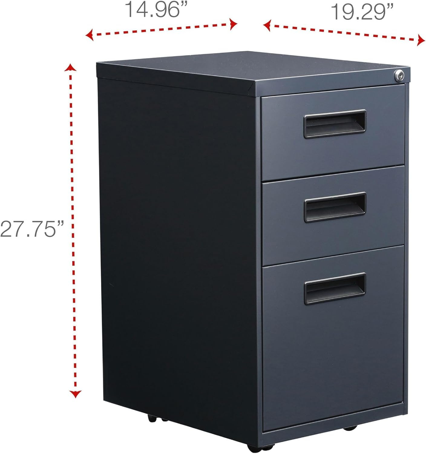 Alera 3-Drawer Lockable Steel Pedestal File Cabinet, Charcoal