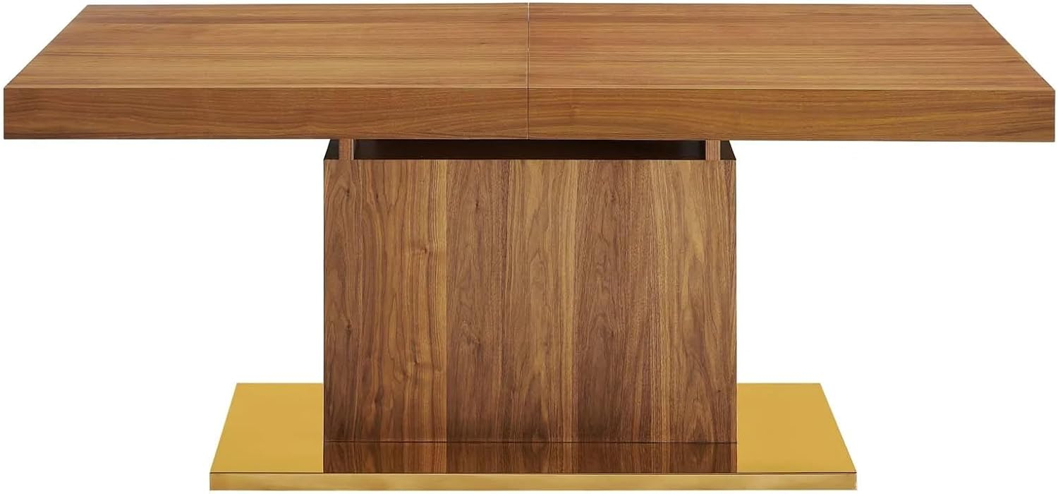 Modway Vector Expandable Modern Wood Dining Table in Walnut/Gold