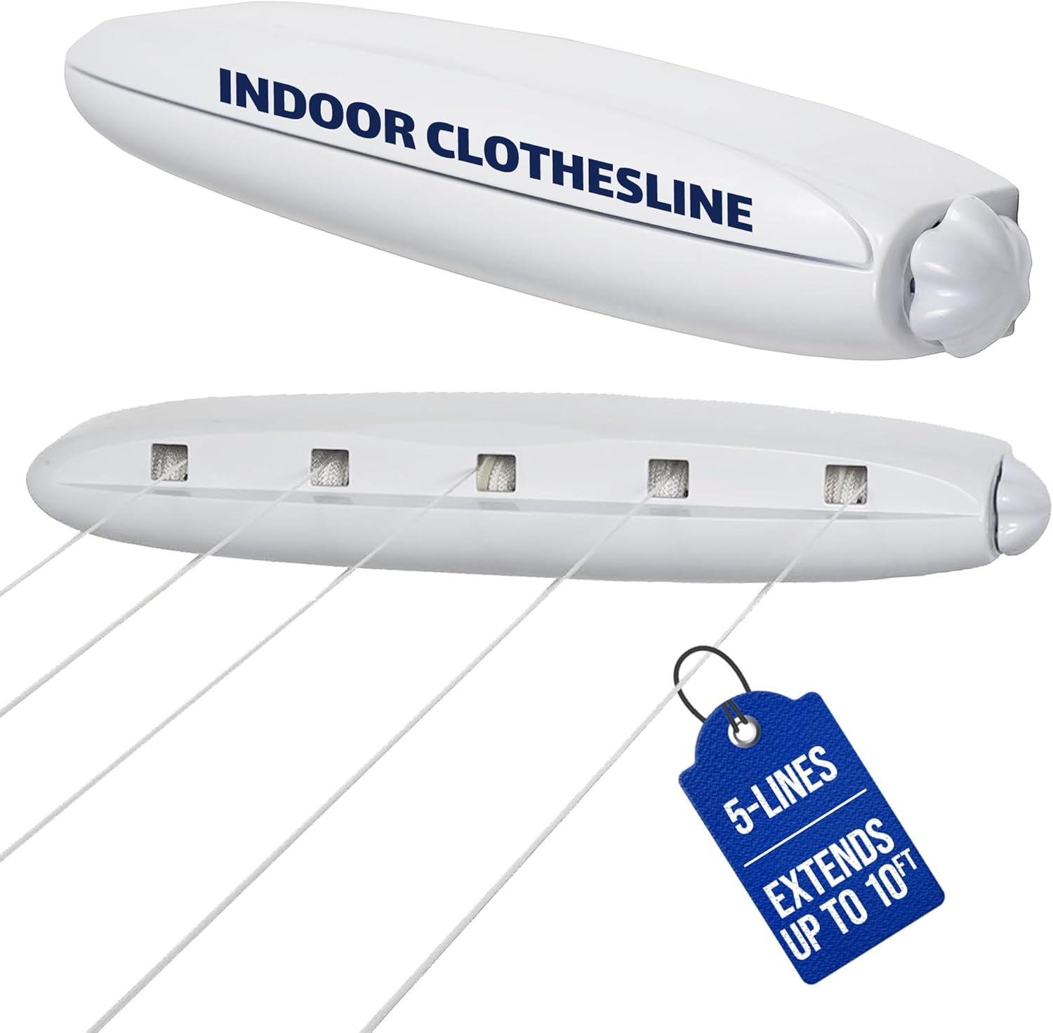 5-Line Retractable Indoor Clothesline, Adds 51 Feet of Drying Space, Wall Mounted Clothes Line, Easy to Install Retractable Laundry Line, Adjustable Indoor Clothesline for Air Drying Clothes