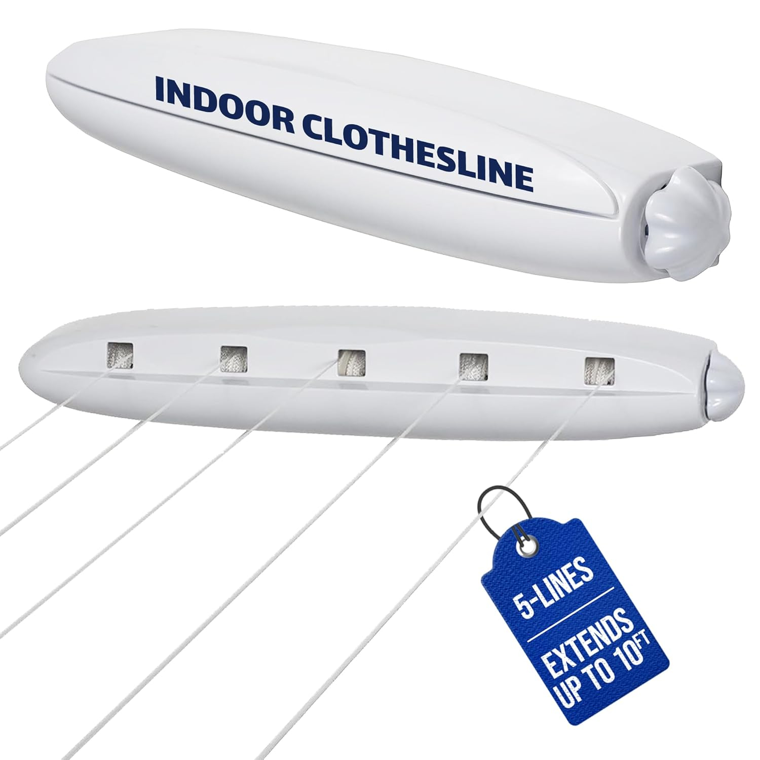 5-Line Retractable Indoor Clothesline, Adds 51 Feet of Drying Space, Wall Mounted Clothes Line, Easy to Install Retractable Laundry Line, Adjustable Indoor Clothesline for Air Drying Clothes