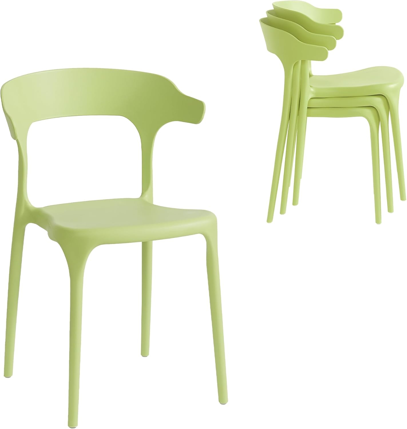 Modern Stackable Dining Chair Set, No Assembly, Plastic Chair, Patio Chair, Suitable for Indoor and Outdoor Cafes and Restaurants, Set of 4 (Pistachio Green)