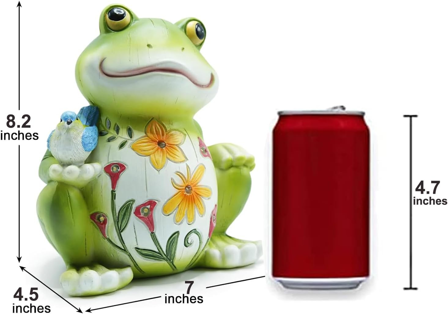 Green Resin Solar Frog Garden Statue with Bird