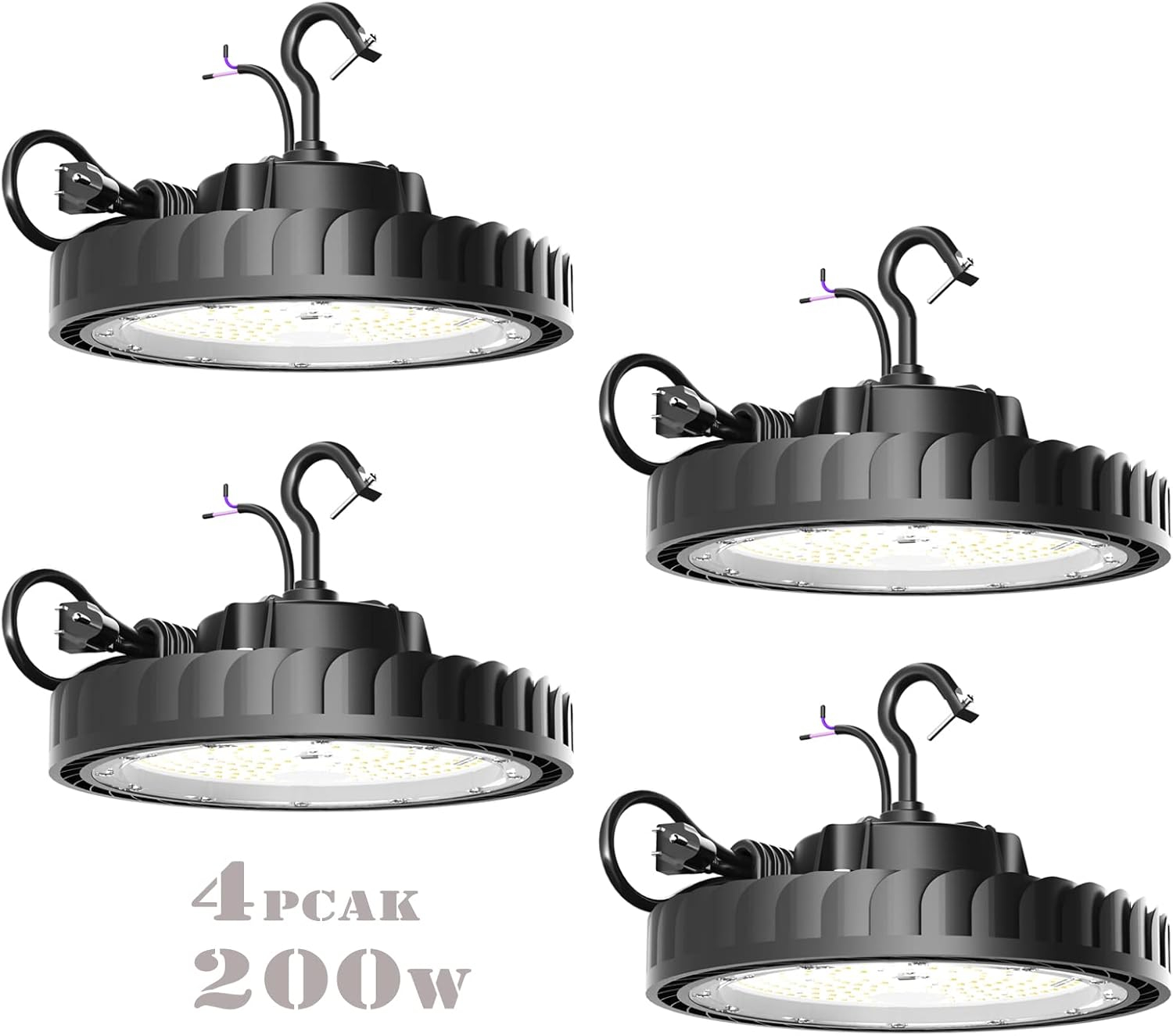 UFO Led High Bay Light 200W 4Pack 30000LM Eqv.800W MH/HPS,High Bay LED Shop Lights 5000K 0-10V Dimmable,High Bay Light for Warehouse Workshop Factory