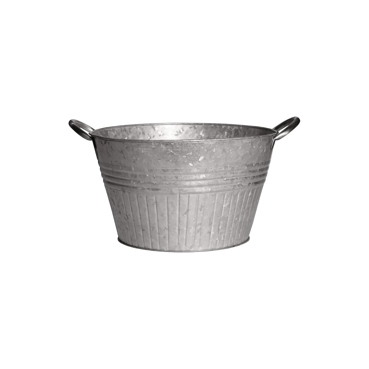 14" Galvanized Silver Round Metal Tub Planter