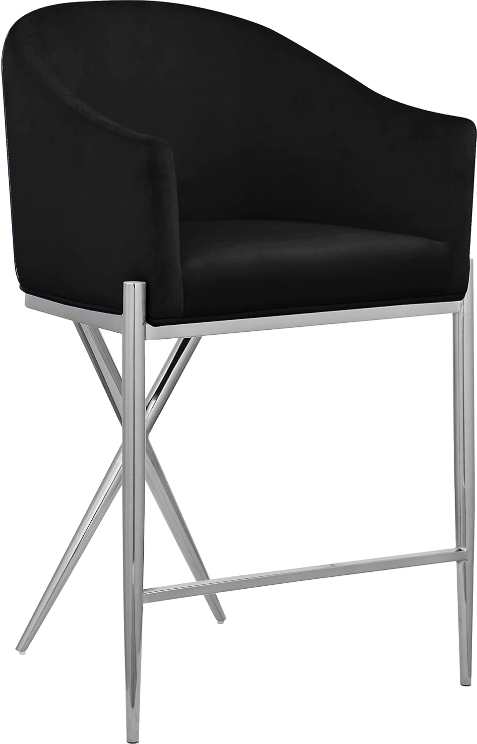 Meridian Furniture Xavier Black Velvet Counter Stool with Chrome Metal Legs