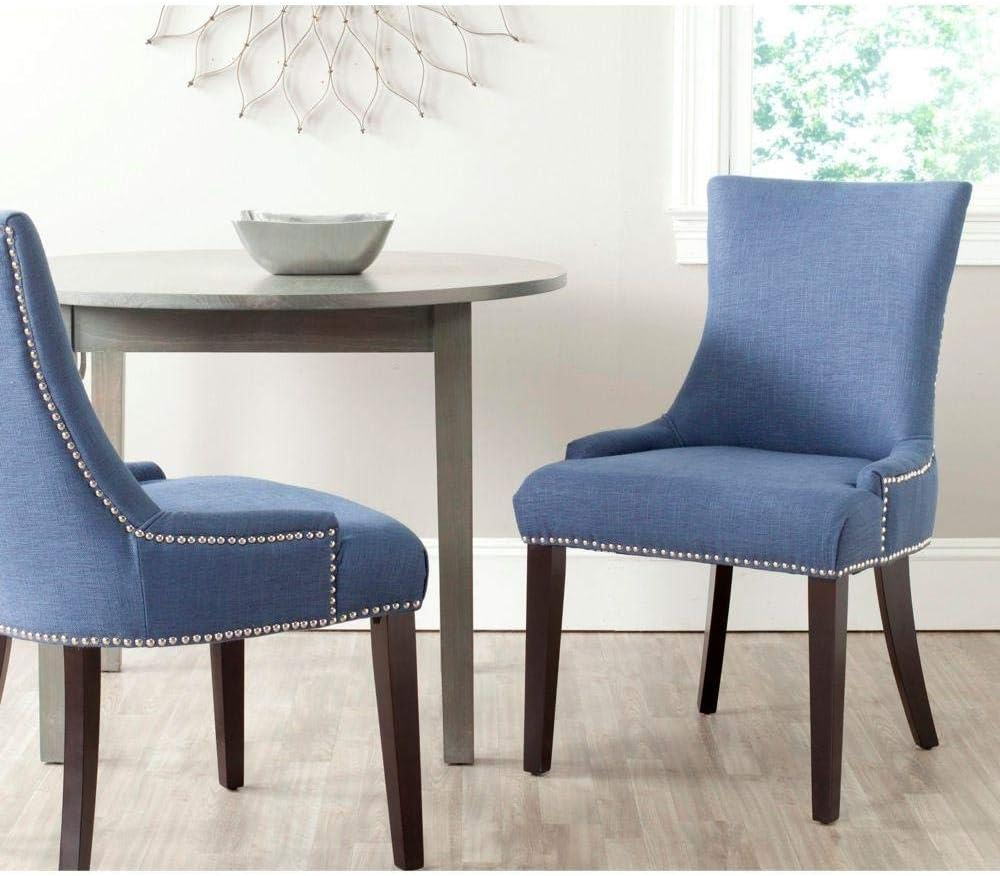 Ivory Linen Upholstered Parsons Side Chair with Gold Nailhead Trim