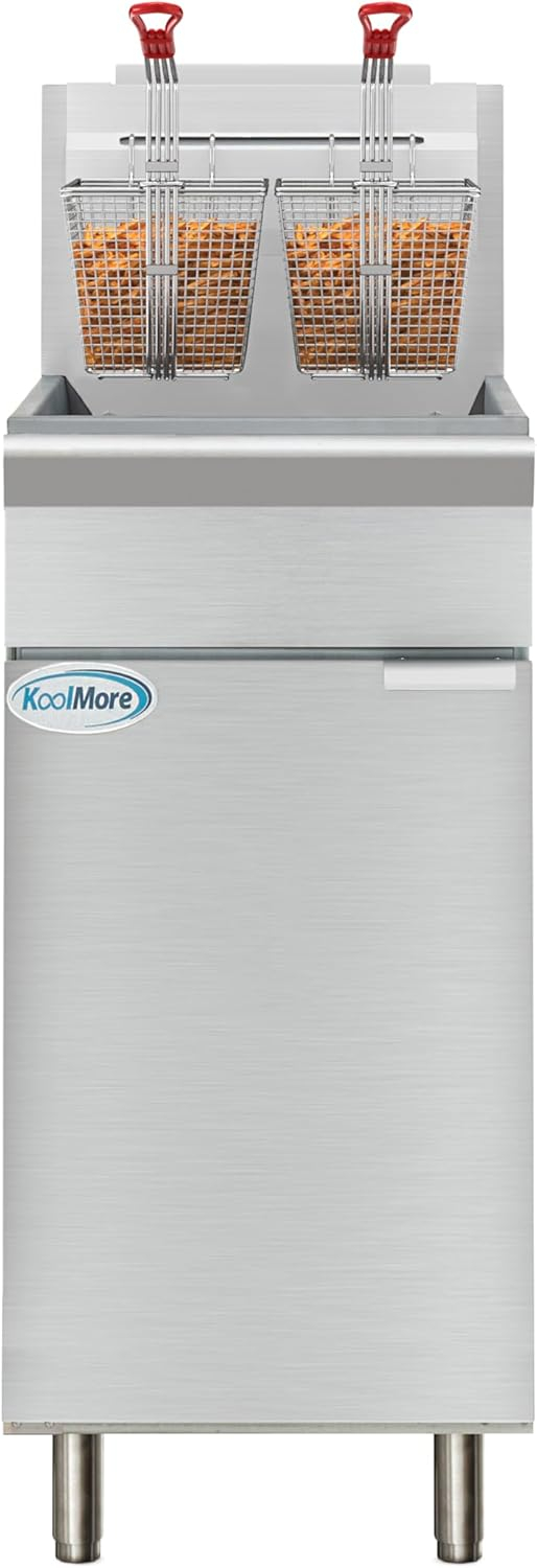 40 lb. Floor Standing Natural Gas Commercial Fryer with 90,000 BTU in Stainless-Steel, ETL Listed (KM-FDF40-NG)