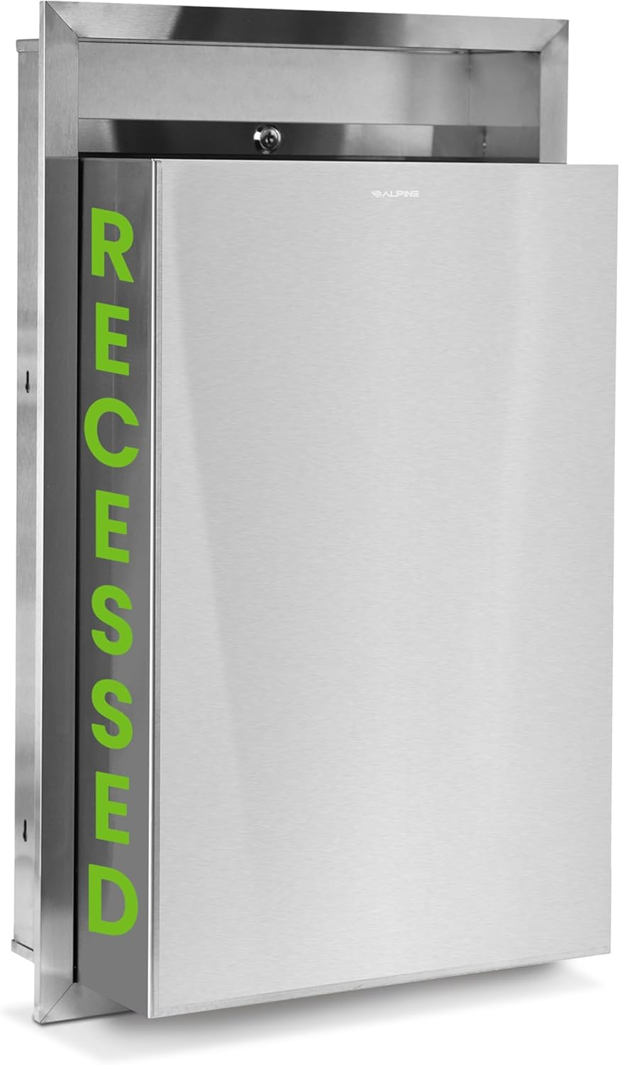 Alpine Recessed Waste Receptacle - Large 12 Gallon Brushed Finish Stainless Steel Mounted in Wall Trash Can for Commercial Bathrooms in High Traffic Areas Like Restaurant, Airport, Hotel, School