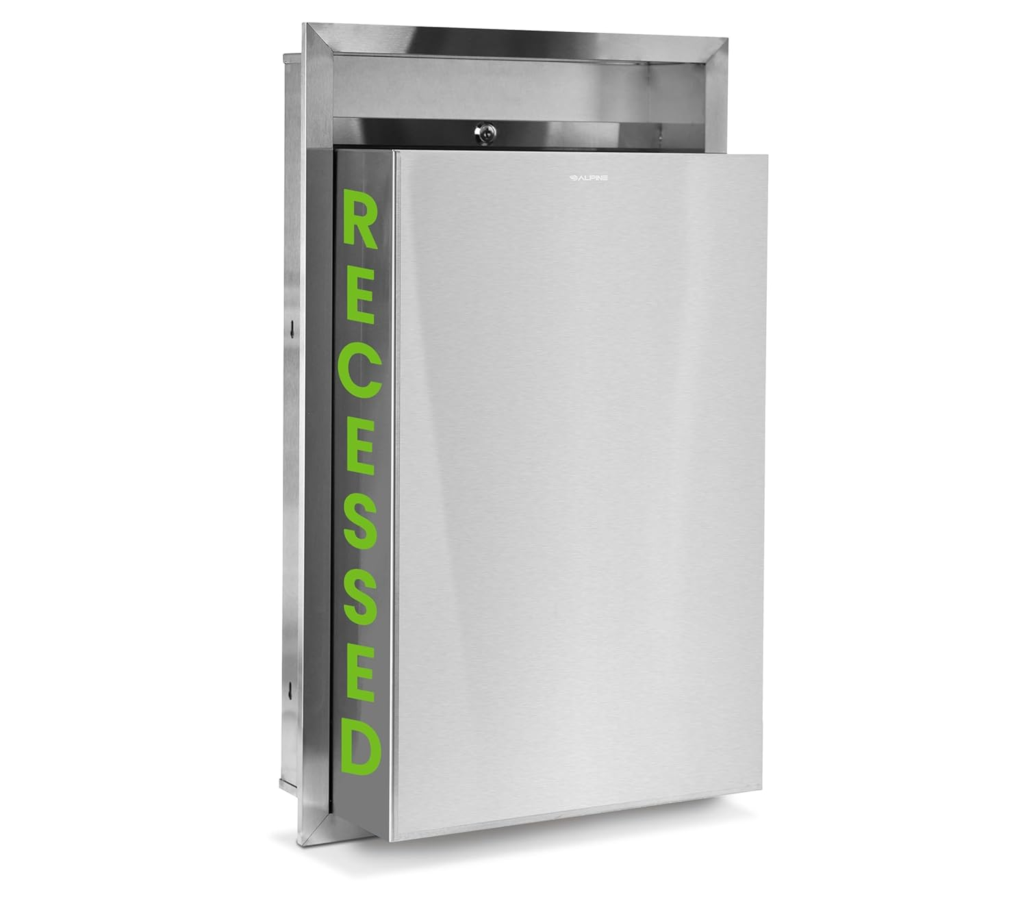 Alpine Recessed Waste Receptacle - Large 12 Gallon Brushed Finish Stainless Steel Mounted in Wall Trash Can for Commercial Bathrooms in High Traffic Areas Like Restaurant, Airport, Hotel, School