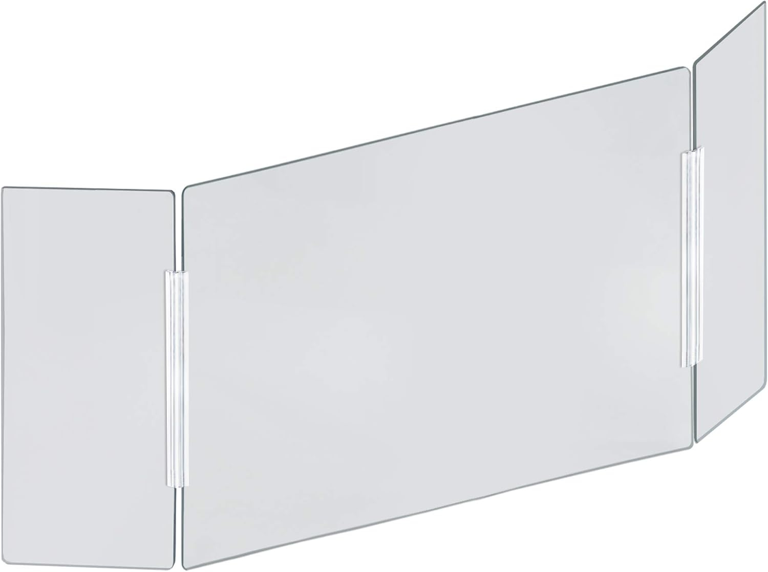 Azar Displays 176196-100 X-Large 62" wide x 30" high Clear Acrylic Tri Fold PLEXIGLASS Protective Shield, Sneeze Guard, Personal Barrier, adjustable heights for pass through on the bottom