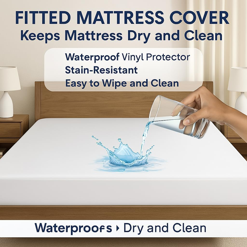 Vinyl Plastic Mattress Protector Fitted Sheet Style Waterproof Mattress Cover Breathable - Bed Wetting and Spill Protection for Mattress Fits a Mattress Up to 11.5" Deep (Queen 80" x 60" x 11.5 Deep)