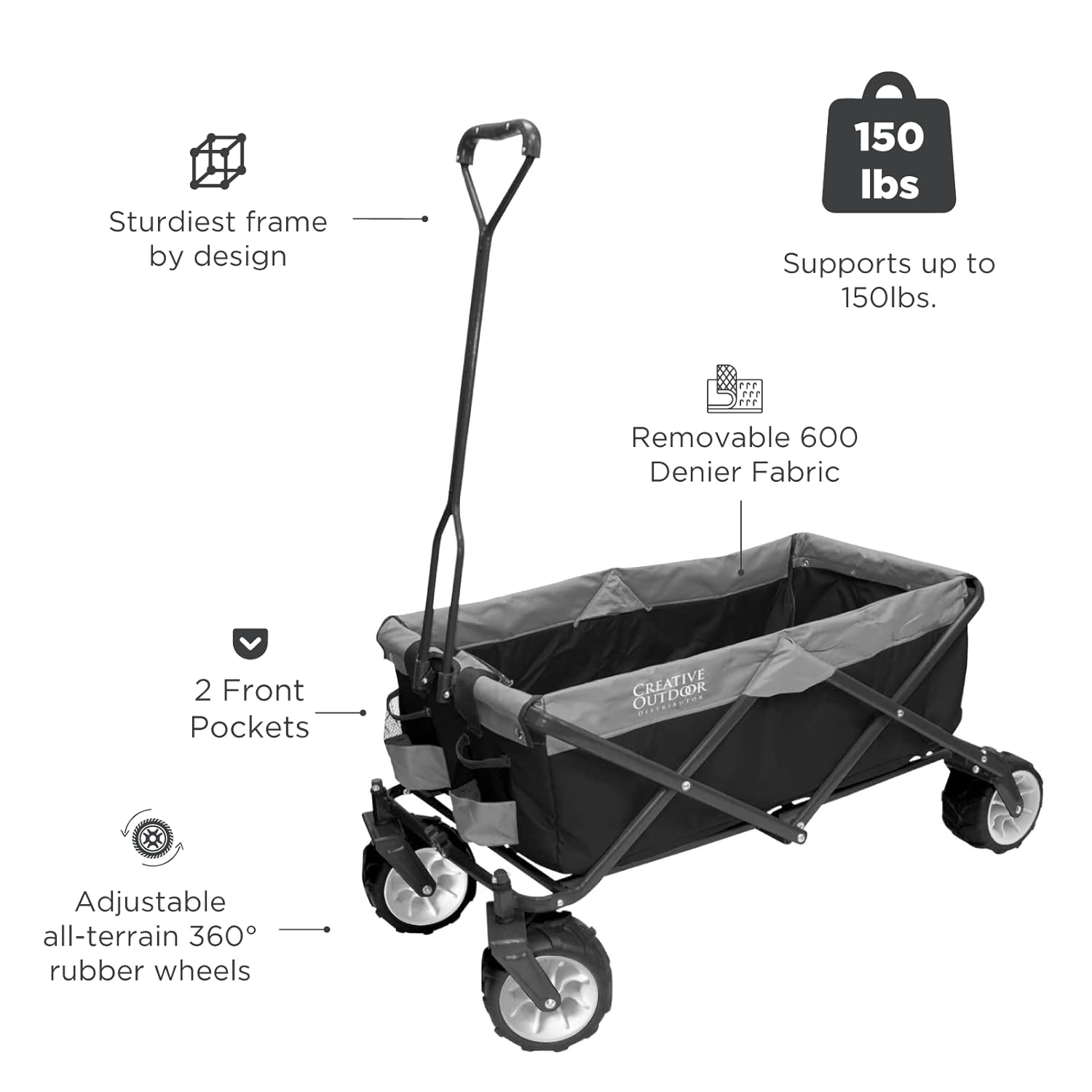 Wagonsrus Creative Outdoor Collapsible Folding Wagon, All-Terrain, Black
