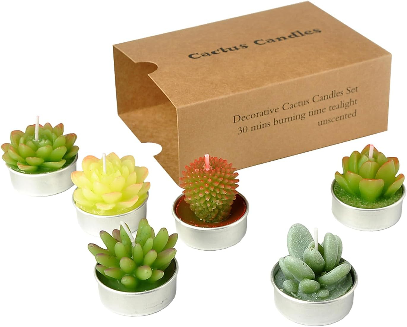 SSleng Cactus Tealight Candles, Handmade Delicate Succulent Cactus Candles（ Perfect for Birthday Party ,Wedding, Spa, Home Decor) C66