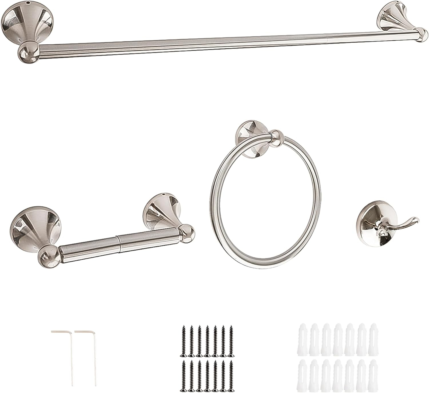 Bathroom Hardware Set with Towel Rings for Bathroom Wall – 4 Piece Bathroom Towel Holder Set – Brushed Nickel Towel Hook Set – Stainless Steel Brushed Nickel Towel Bar Set – Bathroom Towel Bar Set