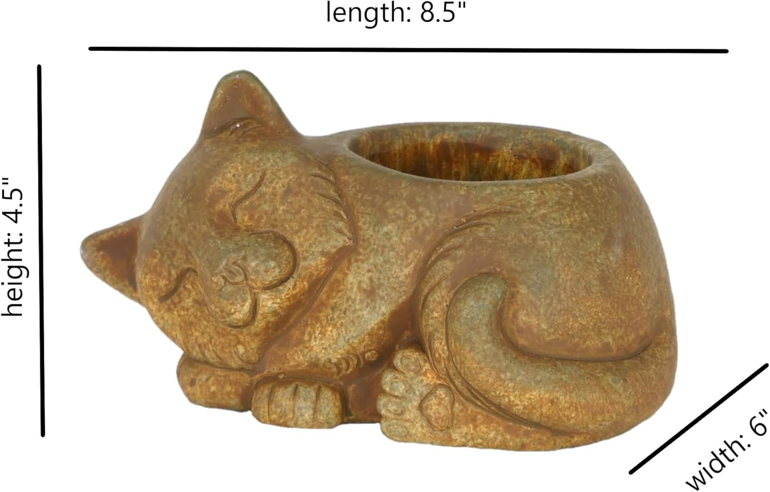 Classic Home and Garden Cement Buddies Indoor/Outdoor Planter with Drainage Hole, Sleeping Cat, Rust Brown, Large, 8.5in