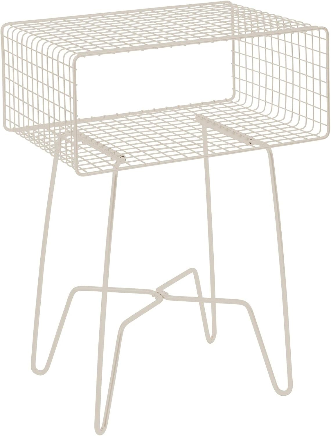 mDesign Modern Industrial Side Table with Storage Shelf, 2-Tier Metal Minimal End Table, Metallic Caged Grid - Accent Furniture for Living Room, Bedroom, Office, Dorm, Concerto Collection, Cream/Beige